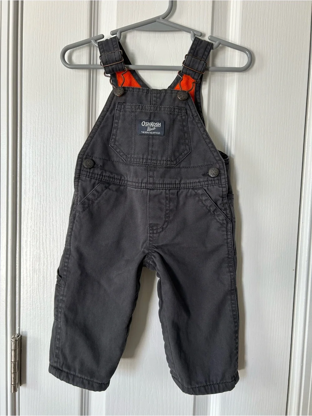 OshKosh B’Gosh Baby 6M Gray Fleece Lined Bib Overalls Orange Lined Cotton Winter